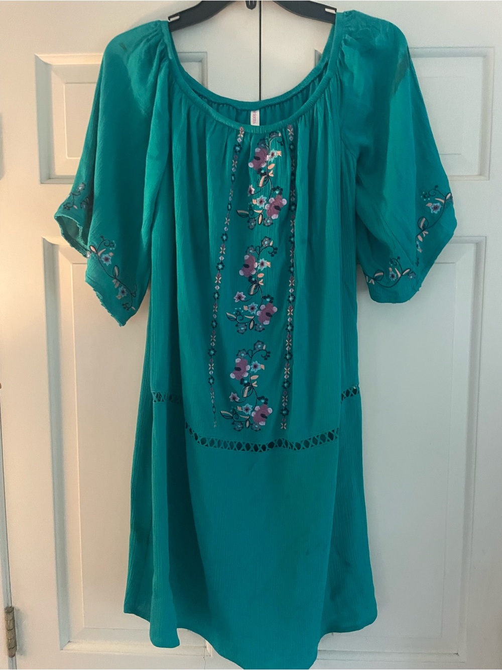 Xhilaration Teal Embroidered Mini Dress